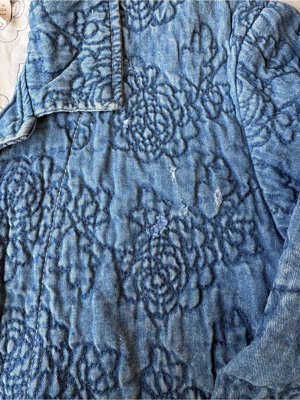 Coldwater Creek Quilted Floral Denim Jacket in Light Blue Tencel Cotton sz S - Picture 6 of 10